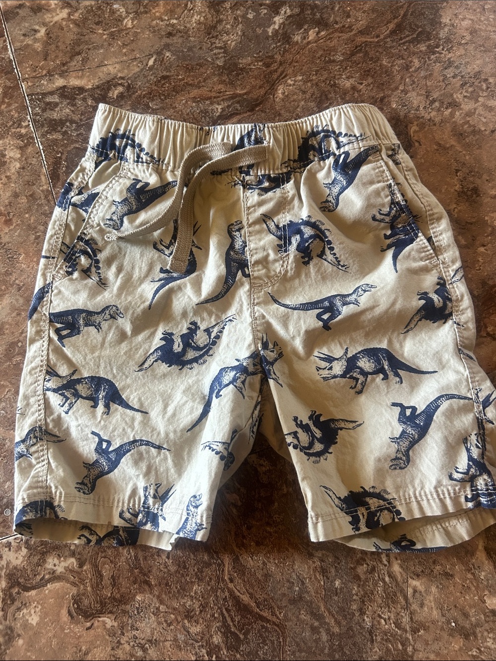 Old Navy Beige Shorts with Navy Dinosaur Print